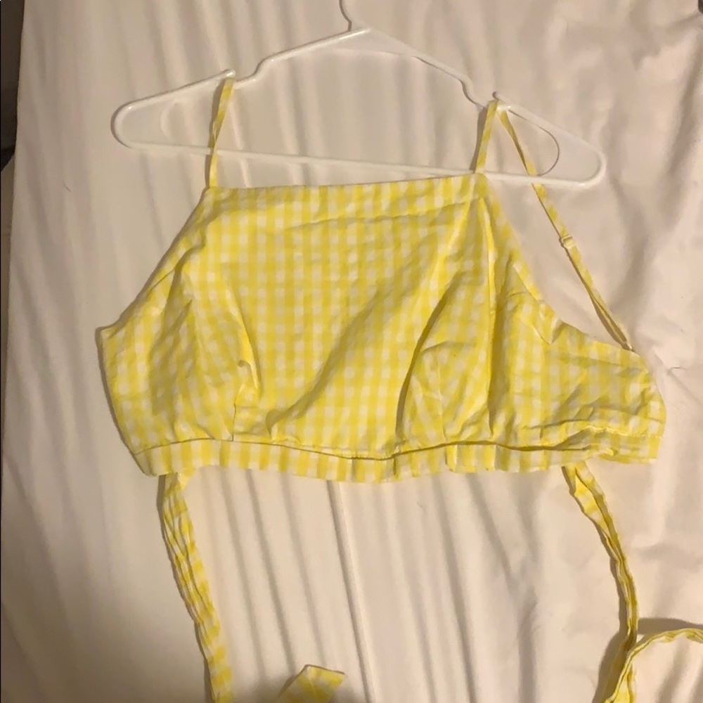 Yellow checkered open back crop top